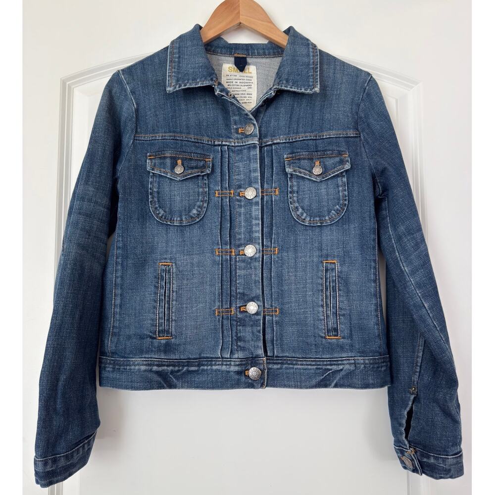 J.Crew Women's Classic Denim Jacket Medium Wash Blue Jean Trucker Coat Small